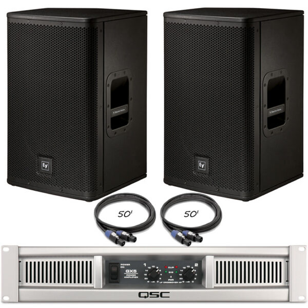 EV ELX112 Speaker Pair + QSC GX5 Amp + Hosa 50' Cables