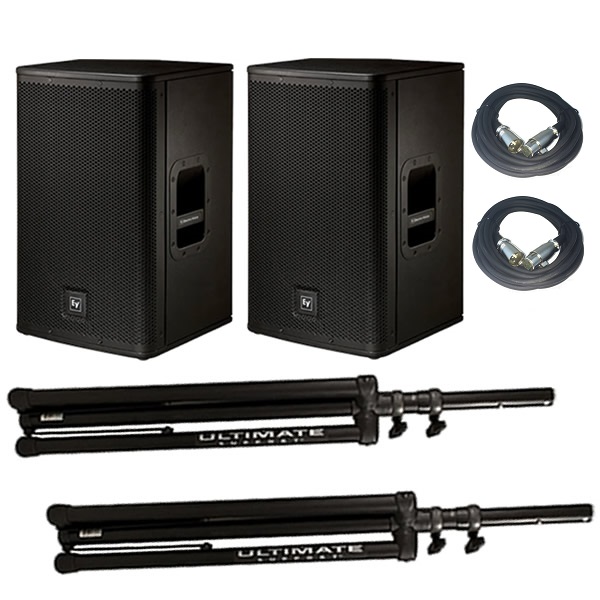 EV ELX115P Powered Speaker Pair + Stands & XLR Cables