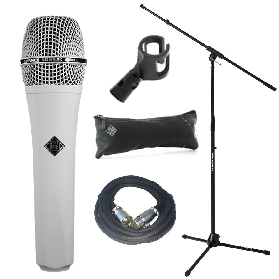 Telefunken M80 White Dynamic Mic + Cable & Boom Stand