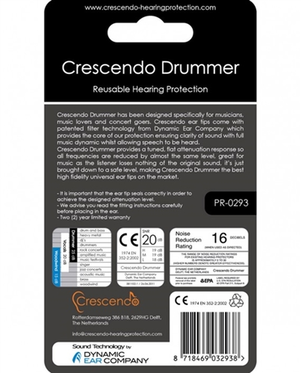 Dynamic Ear Crescendo Pro Drummer Ear Plugs PR-0293 - Image 3
