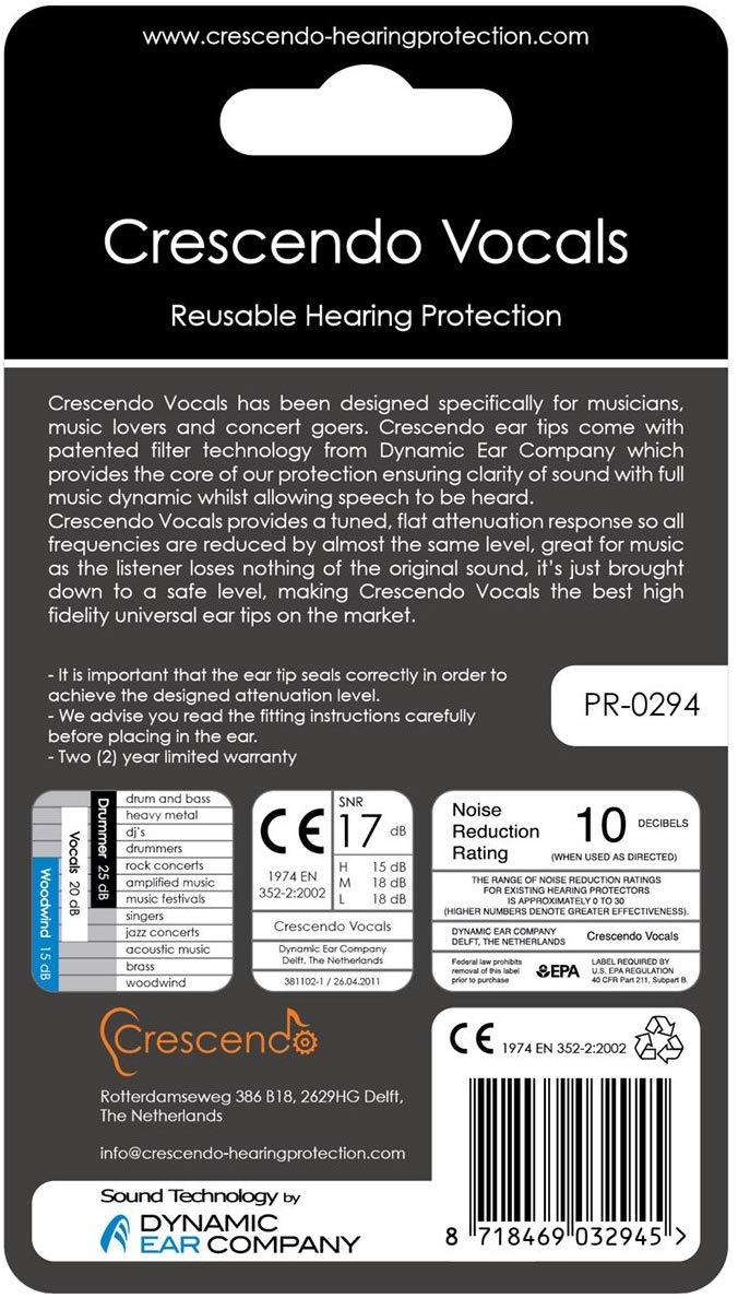 Dynamic Ear Crescendo Pro Vocals Ear Plugs - 20dB PR-0294 - Image 2