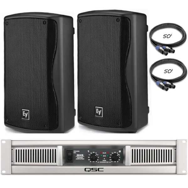 EV ZX1-90B Pair + QSC GX5 Amp + Hosa 50' Speakon Bundle
